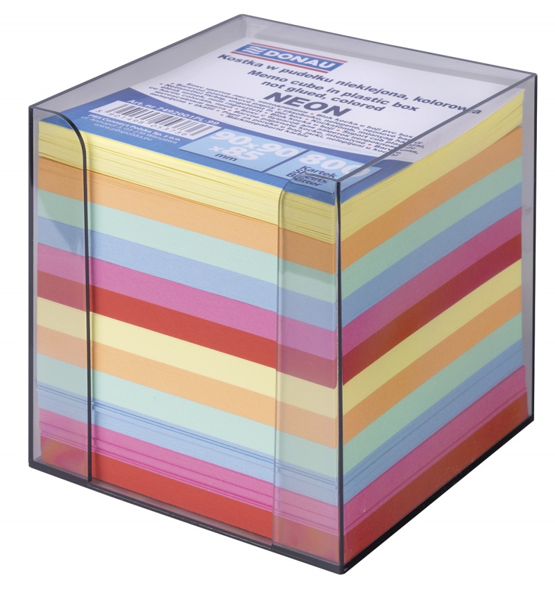 Kostka DONAU nieklejona, w pudełku, 95x95x95mm, ok. 800 kart., neon, mix kolorów - obrazek 3