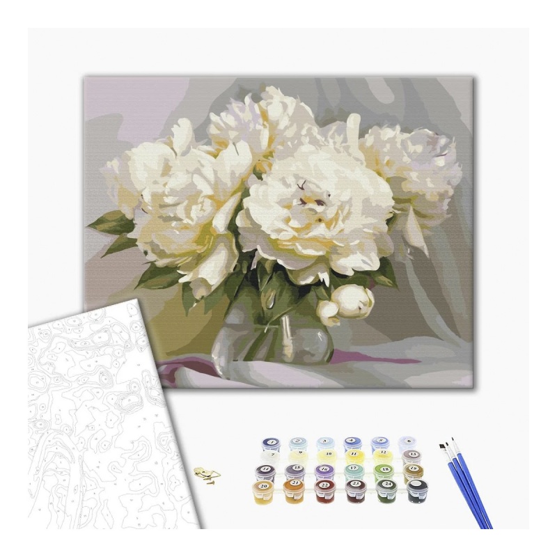 Malowanie po numerach BRUSHME, 40x50 cm, wyśmienita delikatność piwonii, 1 szt., w pudełku