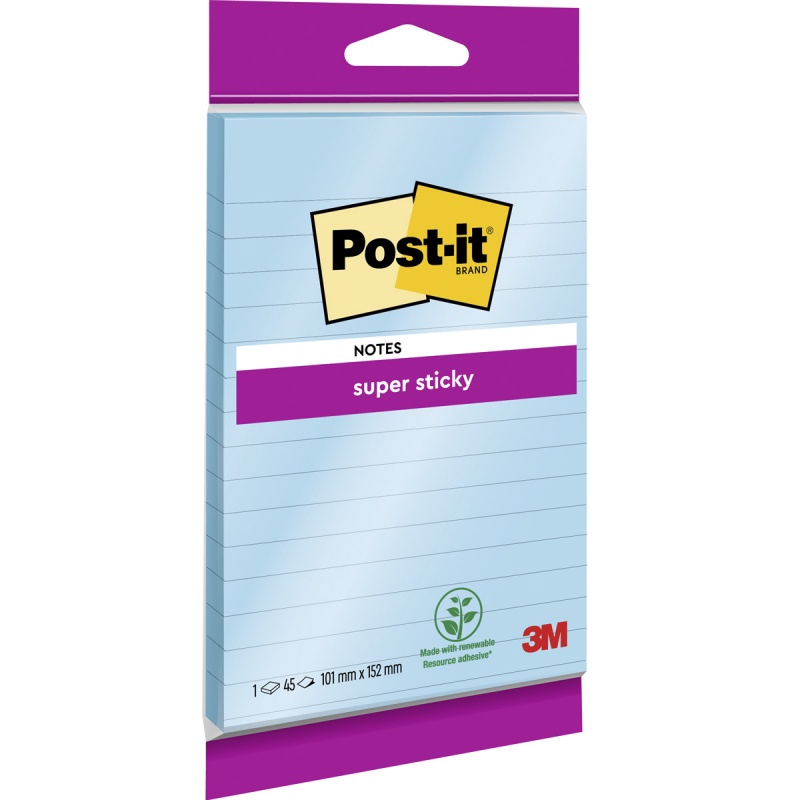 Karteczki samoprzylepne POST-IT Super sticky, XXL, w linię, 102x152mm, 45 kart., zawieszka, niebieskie - obrazek 2