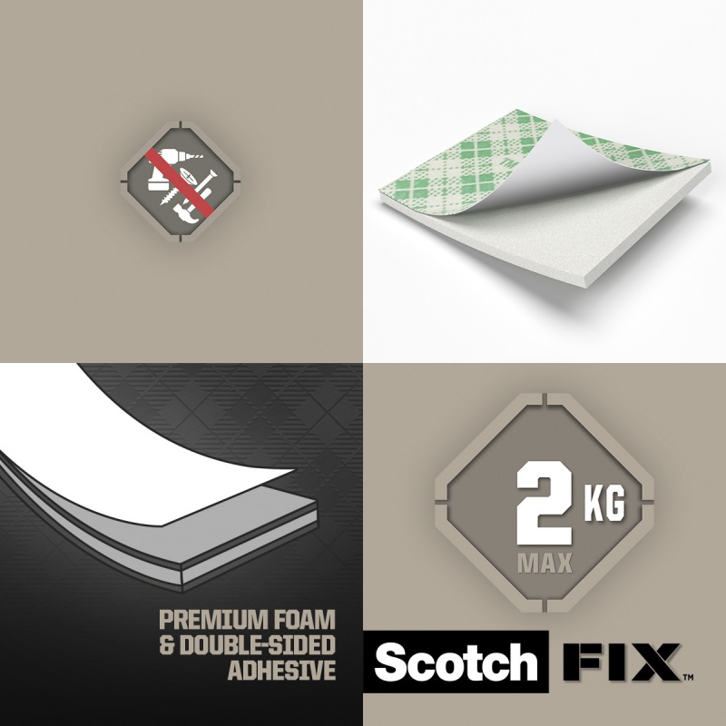 Kwadraty montażowe SCOTCH-FIX, dwustronne, 25x25mm, 16 pasków, białe - obrazek 3