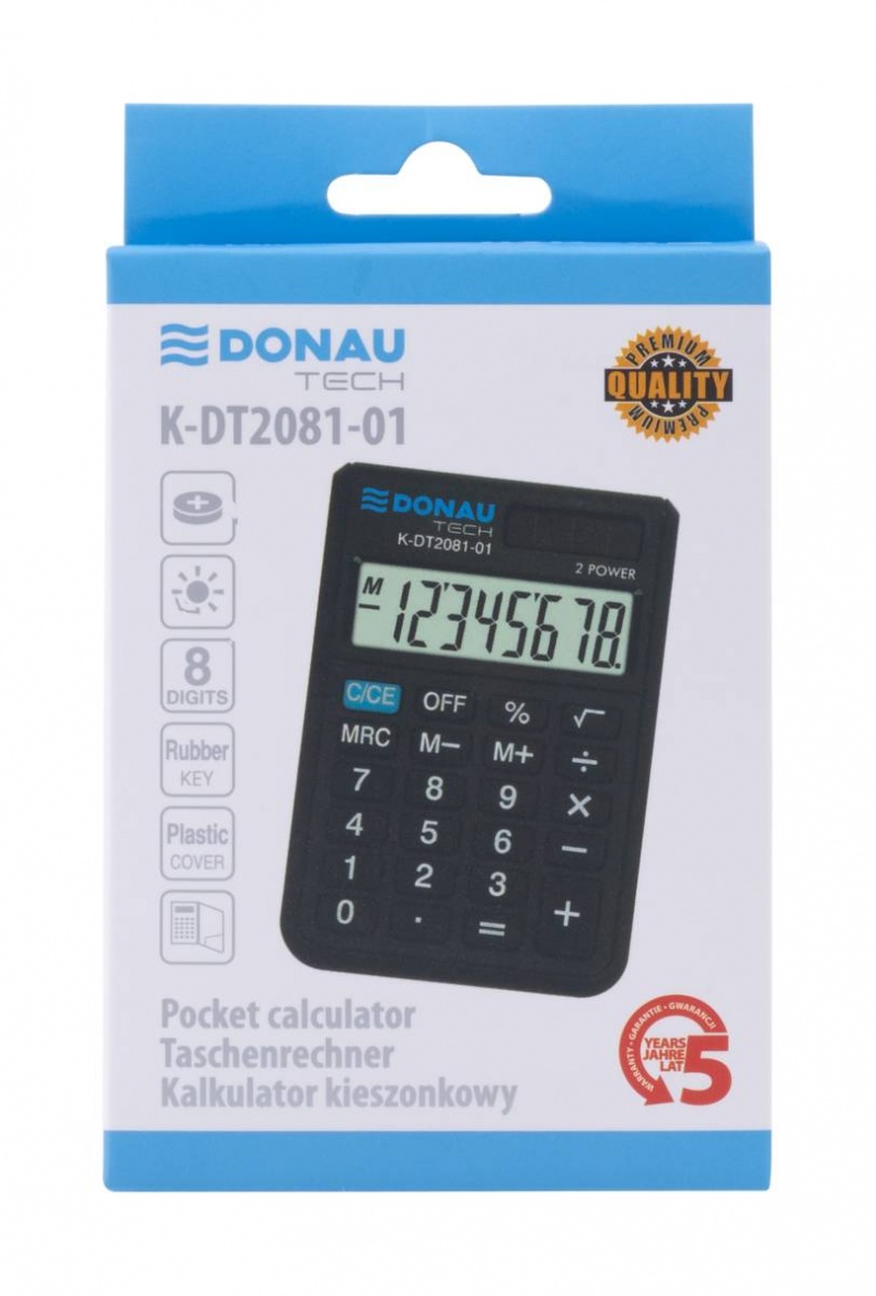 Kalkulator kieszonkowy DONAU TECH, CI-SLD100NR, 8-cyfr. wyświetlacz, wym. 90x60x11 mm, czarny - obrazek 7