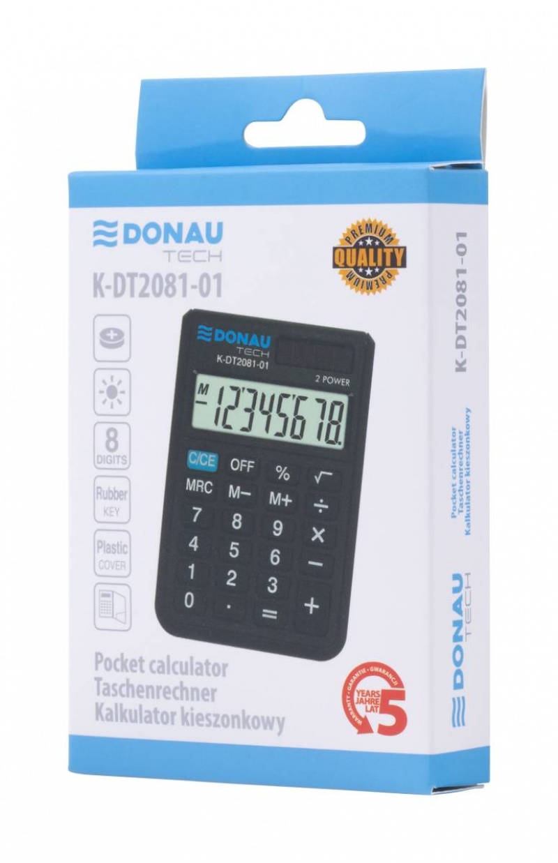 Kalkulator kieszonkowy DONAU TECH, CI-SLD100NR, 8-cyfr. wyświetlacz, wym. 90x60x11 mm, czarny - obrazek 9