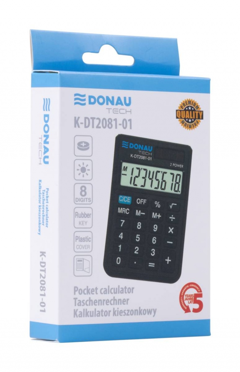 Kalkulator kieszonkowy DONAU TECH, CI-SLD100NR, 8-cyfr. wyświetlacz, wym. 90x60x11 mm, czarny - obrazek 8