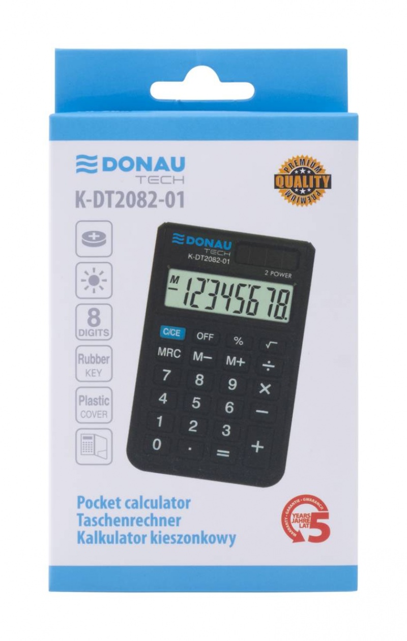 Kalkulator kieszonkowy DONAU TECH, CI-SLD200NR, 8-cyfr. wyświetlacz, wym. 97x60x10 mm, czarny - obrazek 7