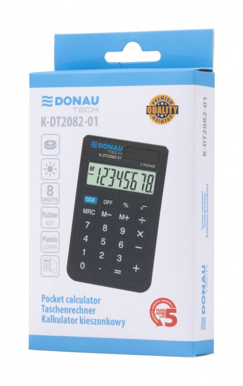 Kalkulator kieszonkowy DONAU TECH, CI-SLD200NR, 8-cyfr. wyświetlacz, wym. 97x60x10 mm, czarny - obrazek 9