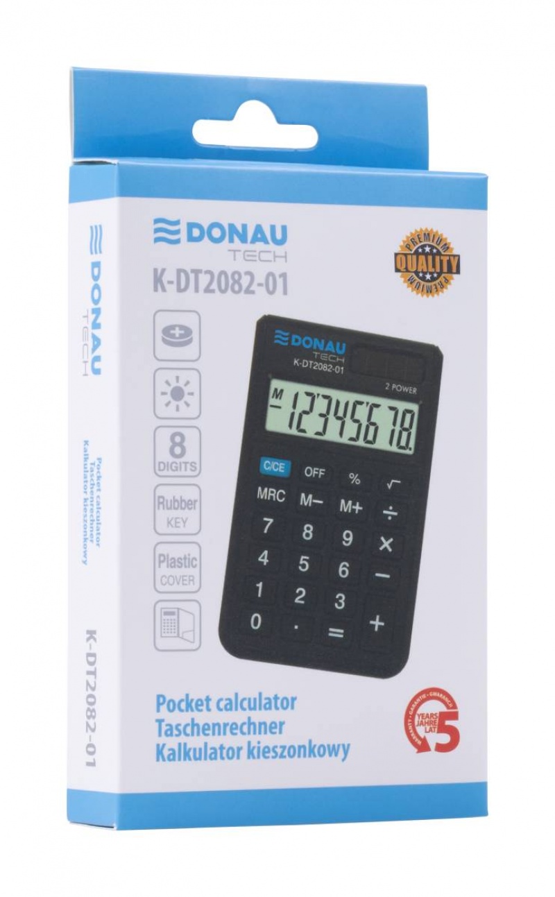 Kalkulator kieszonkowy DONAU TECH, CI-SLD200NR, 8-cyfr. wyświetlacz, wym. 97x60x10 mm, czarny - obrazek 8