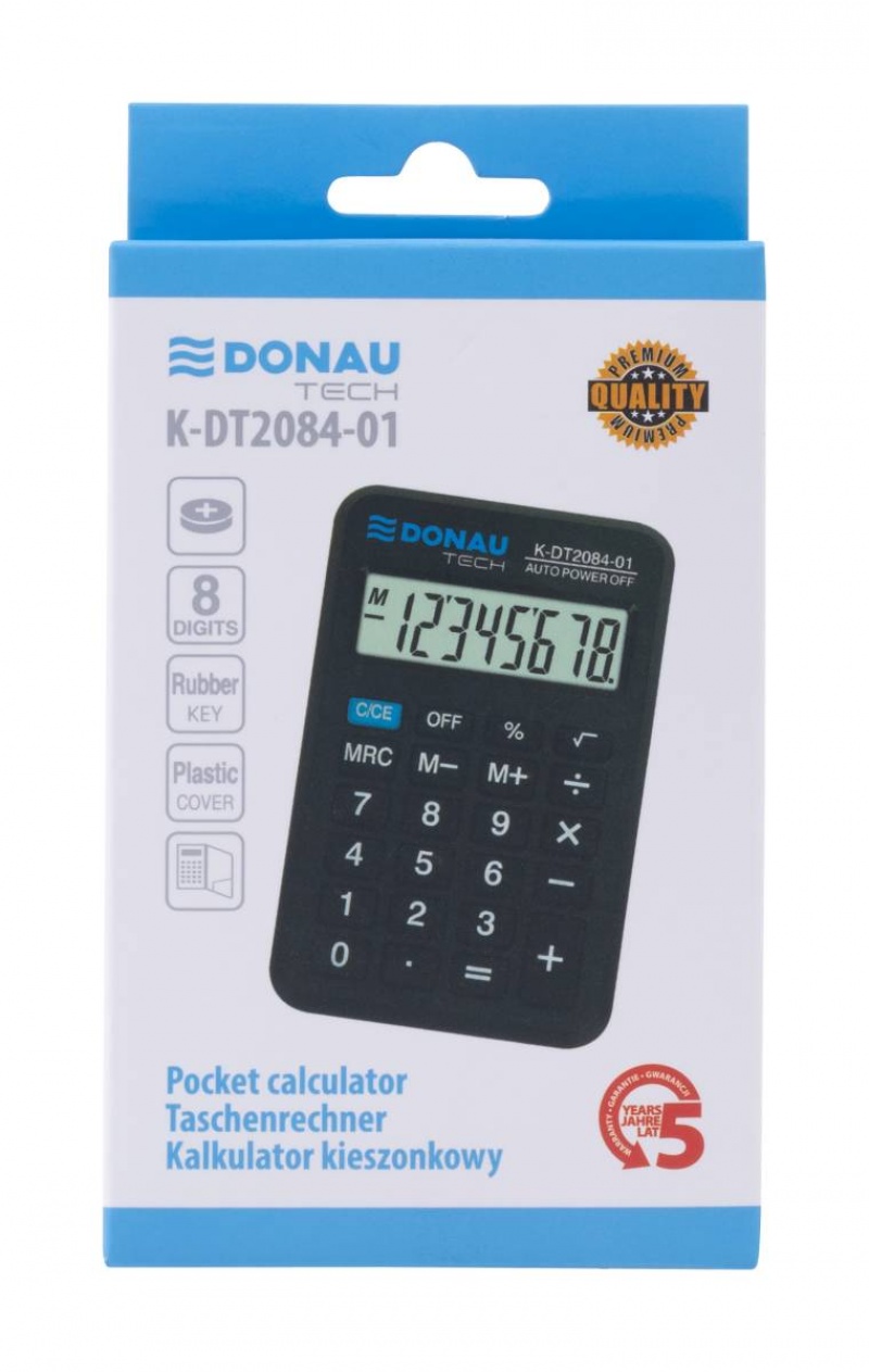 Kalkulator kieszonkowy DONAU TECH, CI-LC210NR, 8-cyfr. wyświetlacz, wym. 97x62x11 mm, czarny - obrazek 7