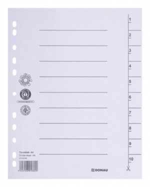 Przekładka DONAU, karton, A4, 235x300mm, 1-10, 1 karta, biała