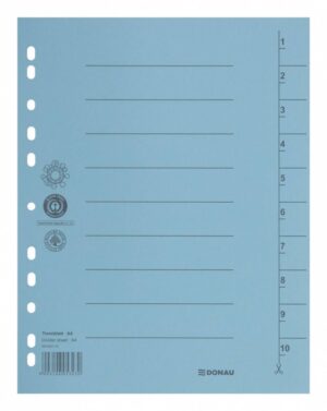 Przekładka DONAU, karton, A4, 235x300mm, 1-10, 1 karta, niebieska