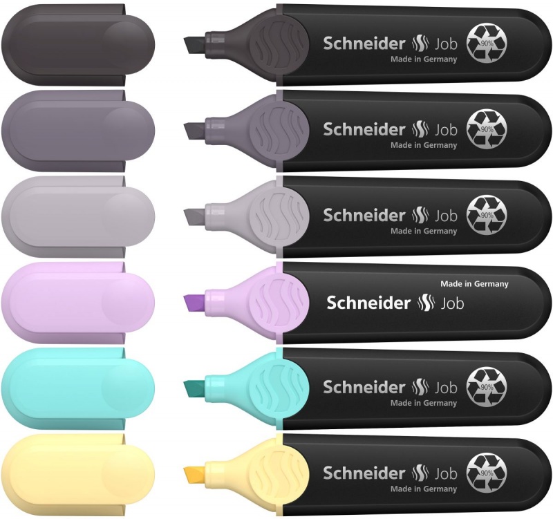 Zestaw zakreślaczy SCHNEIDER Job Pastel Grey, 1-5 mm, 6 szt., pudełko z zawieszką, mix kolorów - obrazek 2