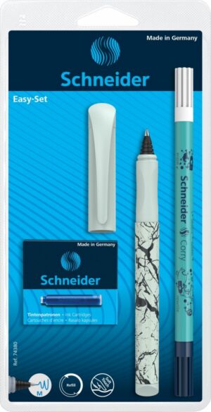 Pióro kulkowe SCHNEIDER Easy Set, wymazywacz, 6 nabojów, blister, mix kolorów