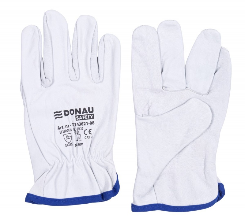 Rękawice robocze DONAU SAFETY DS-DRIVGOAT, driver, skóra kozia, rozm. 8/M, białe - obrazek 4