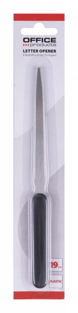 Nóż do kopert OFFICE PRODUCTS, 19cm, plastikowa rączka, blister, czarny