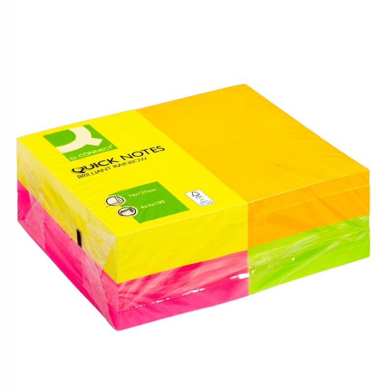 Bloczek samoprzylepny Q-CONNECT Rainbow, 127x76mm, 4x3x100k, neon, mix kolorów - obrazek 2