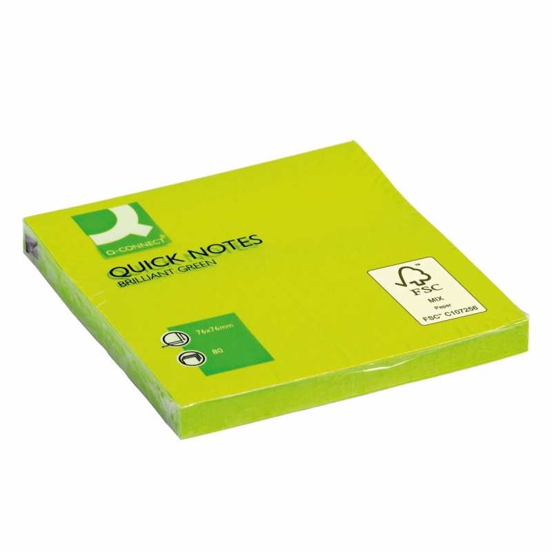 Bloczek samoprzylepny Q-CONNECT Brilliant, 76x76mm, 1x80 kart., zielony - obrazek 2