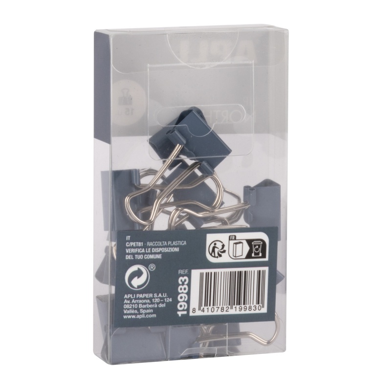 Klipy do dokumentów APLI Up North, 19mm, 15szt, pudełko z zawieszką, niebieskie - obrazek 2