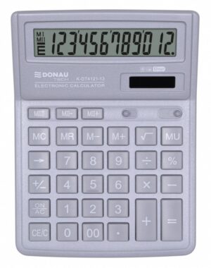 Kalkulator biurowy DONAU TECH, 12-cyfr. wyświetlacz, wym. 190x143x40 mm, jasny szary
