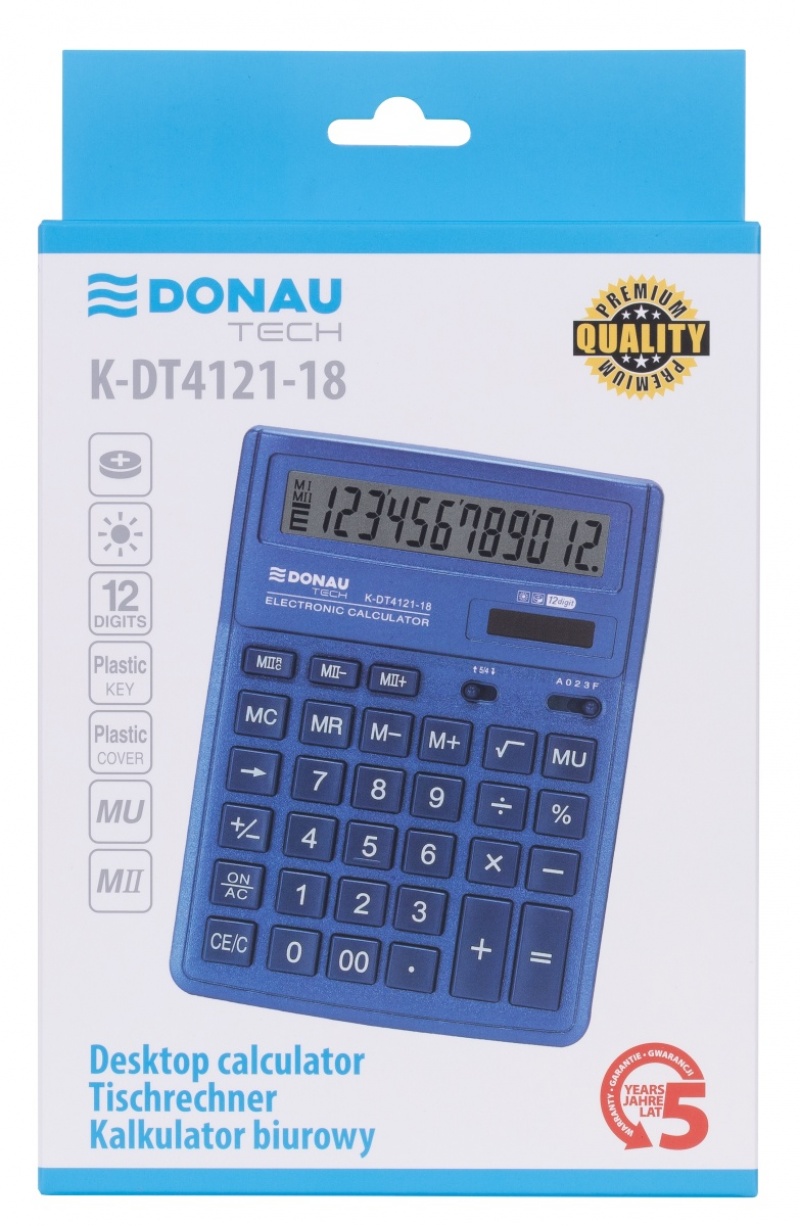 Kalkulator biurowy DONAU TECH, CI-SDC444XRNVE, 12-cyfr. wyświetlacz, wym. 190x143x40 mm, granatowy - obrazek 2