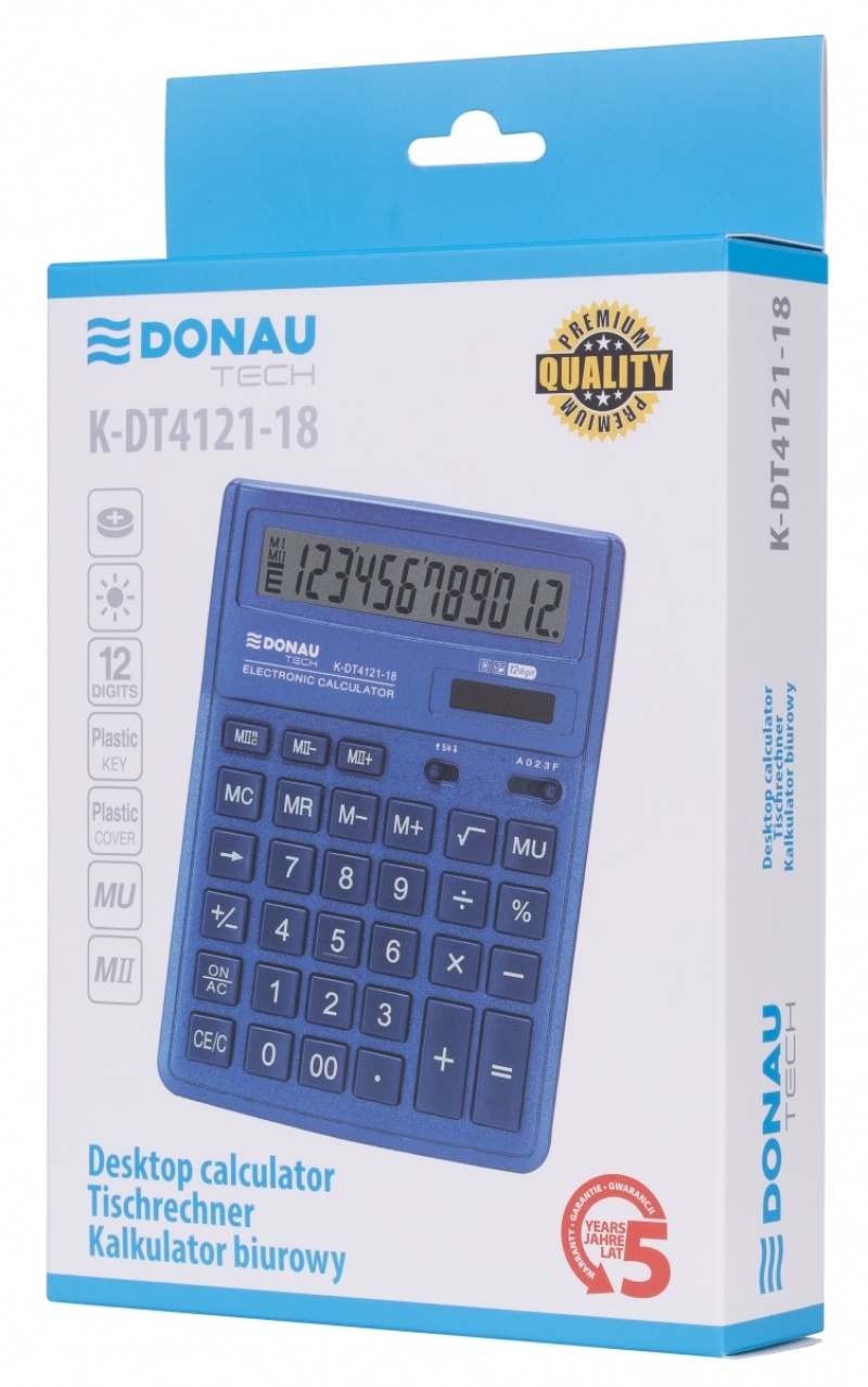 Kalkulator biurowy DONAU TECH, CI-SDC444XRNVE, 12-cyfr. wyświetlacz, wym. 190x143x40 mm, granatowy - obrazek 6