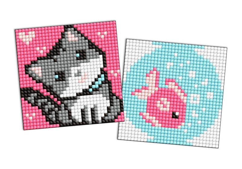 Diamentowa mozaika na magnesie IDEYKA, 9x9 cm, kids, ryba i kotek, 2 szt.