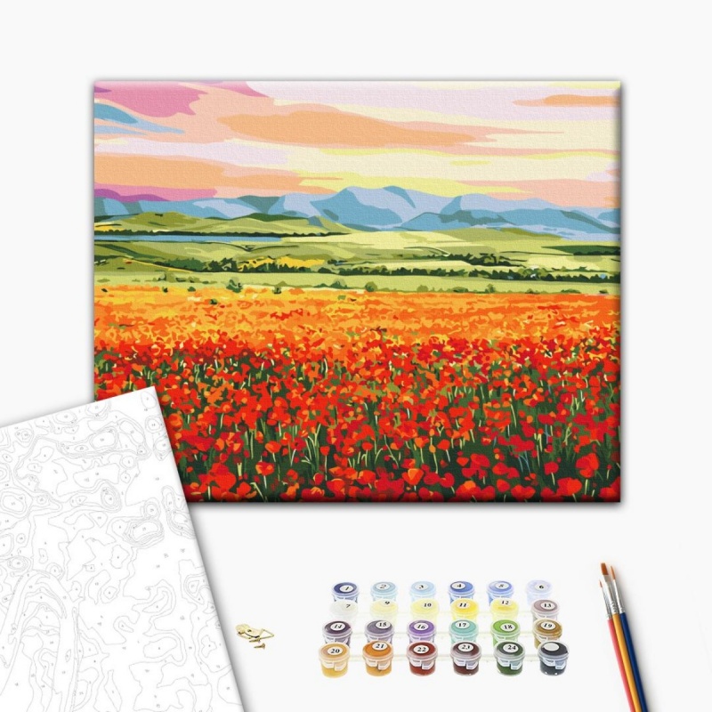 Malowanie po numerach BRUSHME, 40x50 cm, zachód słońca nad polem kwiatów, 1 szt., w pudełku