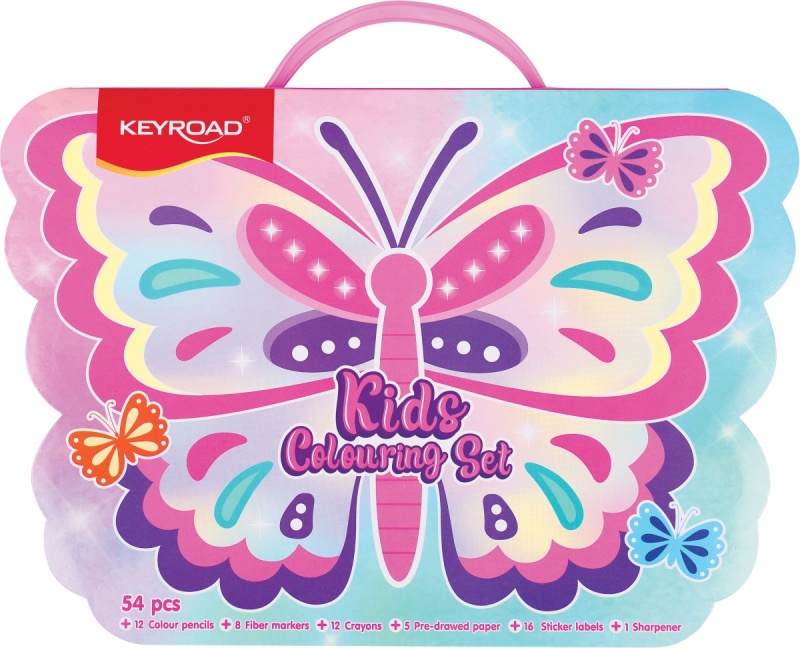 Zestaw artystyczny dla dzieci KEYROAD, 54 elementy, pudełko z rączką, motyl
