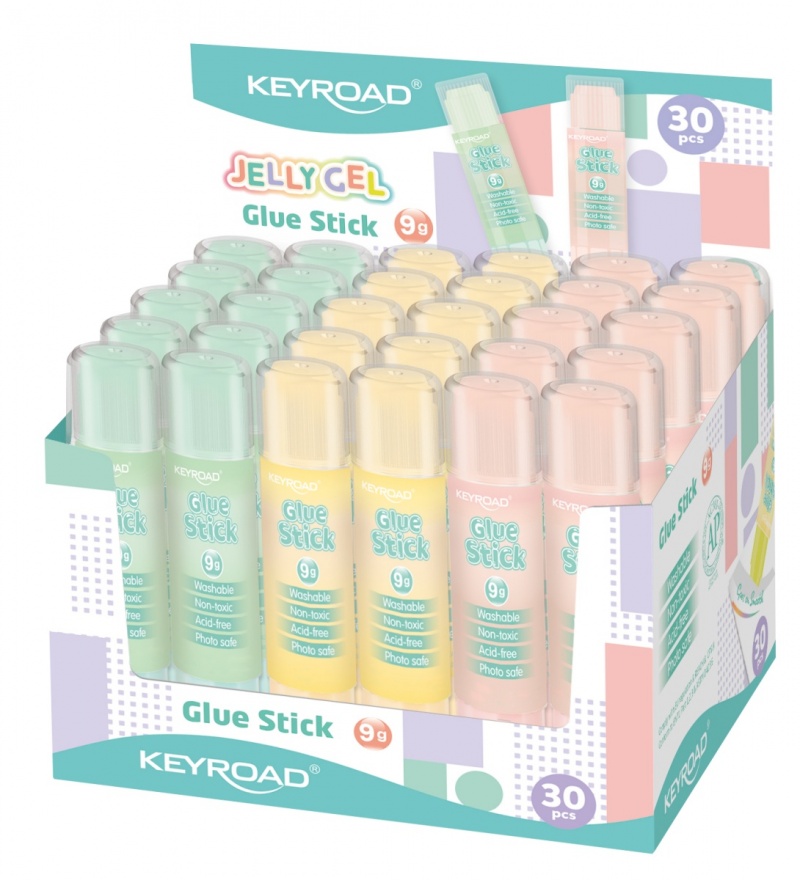Klej w sztyfcie KEYROAD Jelly Gel, przezroczysty, 9g, display, mix kolorów