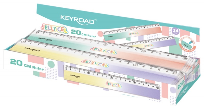 Linijka KEYROAD Jelly Gel, 20cm, display, mix kolorów