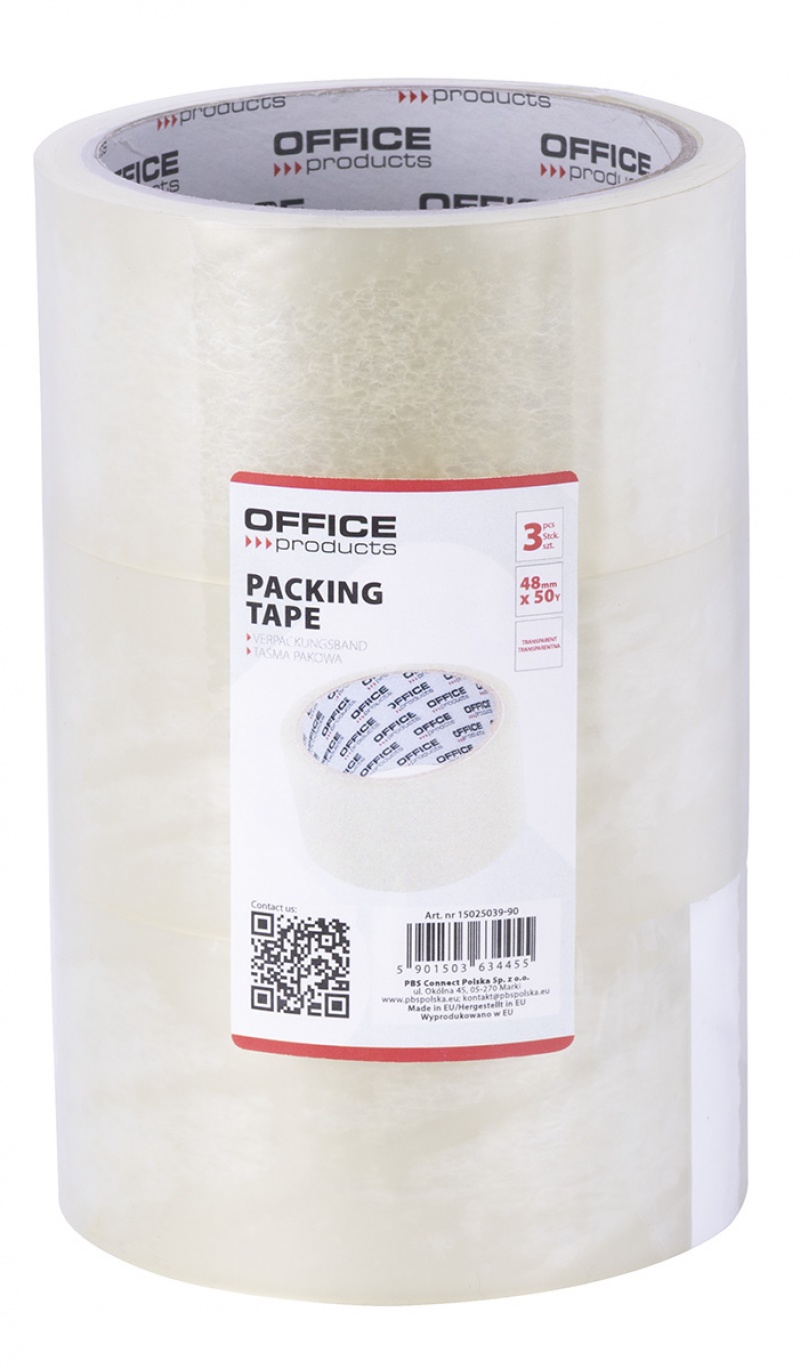 Taśma pakowa OFFICE PRODUCTS, 48mm x 50y, 36mic, 3szt., transparentna