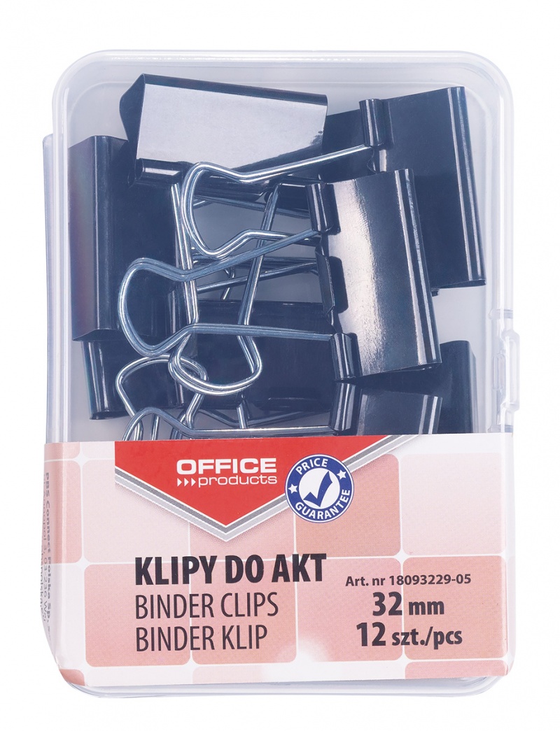 Klipy do dokumentów OFFICE PRODUCTS, 32mm, 12szt., w pudełku, czarne