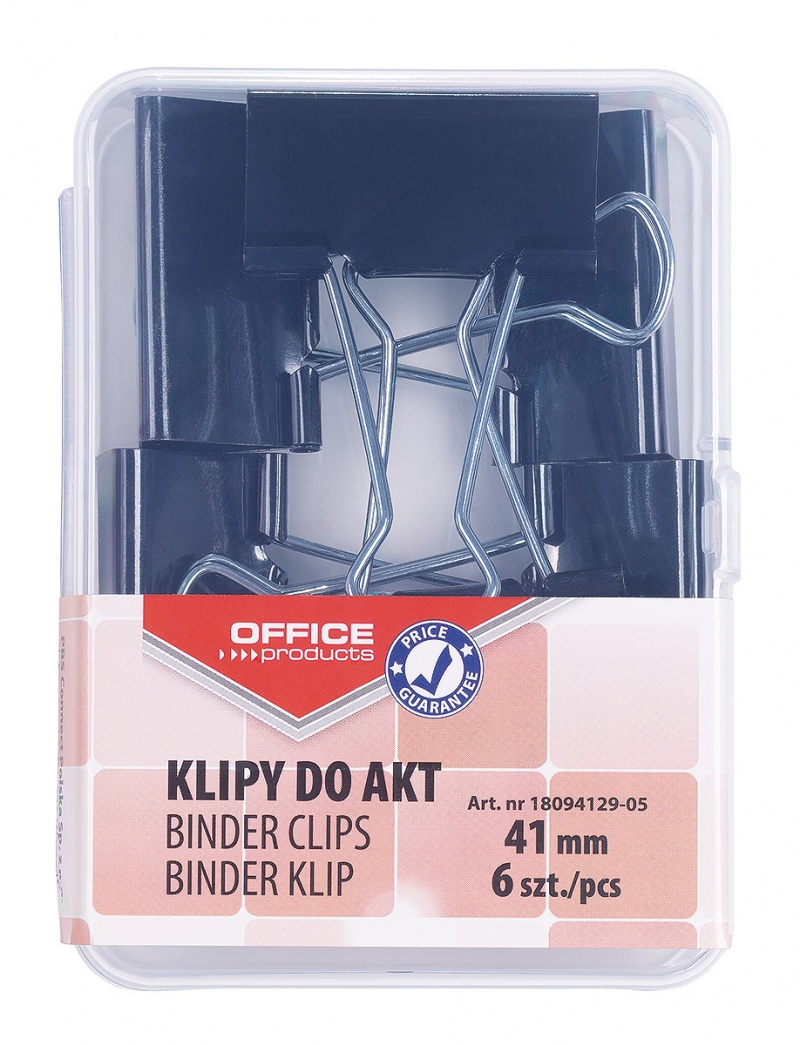 Klipy do dokumentów OFFICE PRODUCTS, 41mm, 6szt., w pudełku, czarne