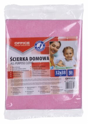 Ścierka domowa OFFICE PRODUCTS, wiskoza 70%, gr. 80g/mkg, 32x38cm, 3szt., mix kolorów