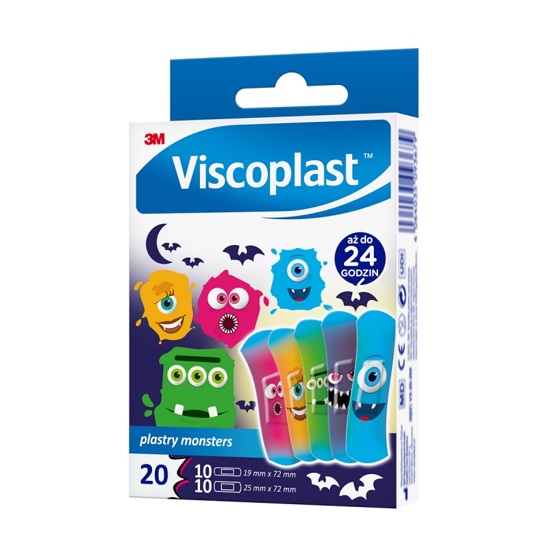 Plastry dziecięce VISCOPLAST Monsters, 2 rozmiary, 20 szt., pudełko - obrazek 2