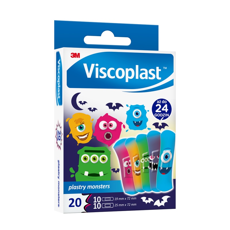 Plastry dziecięce VISCOPLAST Monsters, 2 rozmiary, 20 szt., pudełko - obrazek 3
