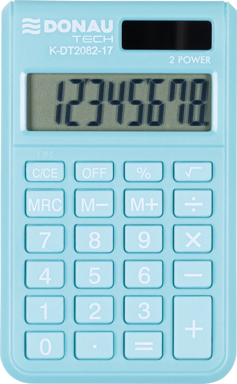 Kalkulator kieszonkowy DONAU TECH, 8-cyfr. wyświetlacz, wym. 97x60x10 mm, jasnoniebieski