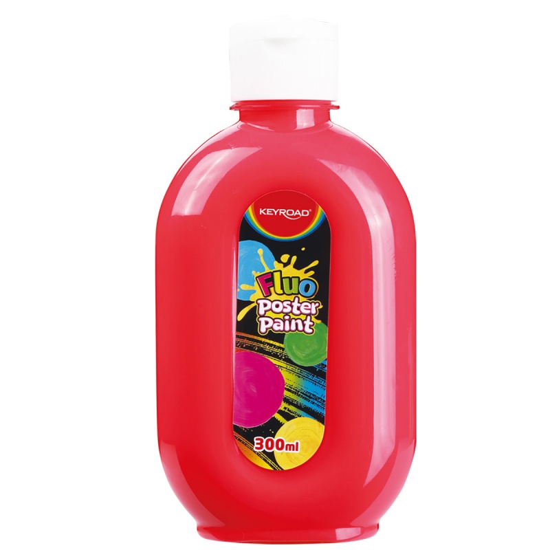 Farba plakatowa KEYROAD, Fluo, 300ml, butelka, neonowa czerwona - obrazek 2