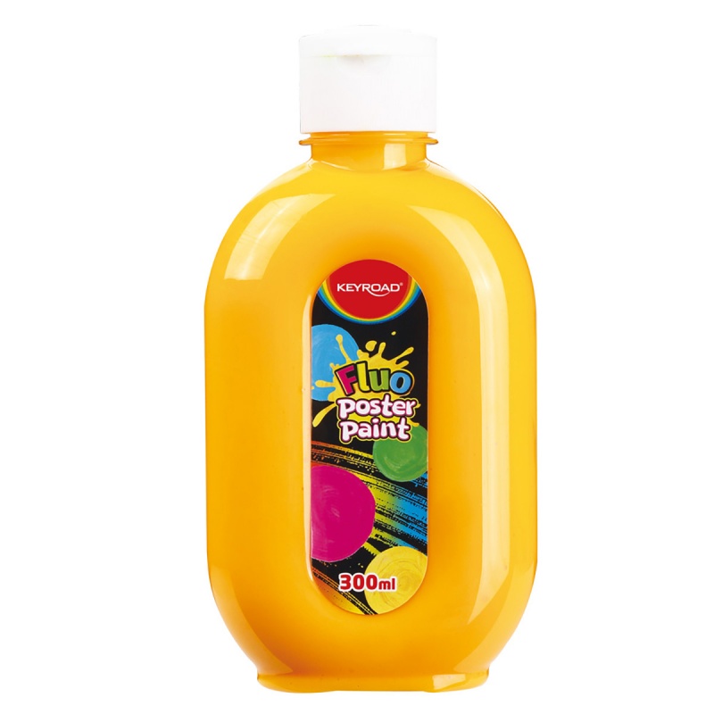 Farba plakatowa KEYROAD, Fluo, 300ml, butelka, neonowa pomarańczowa - obrazek 2