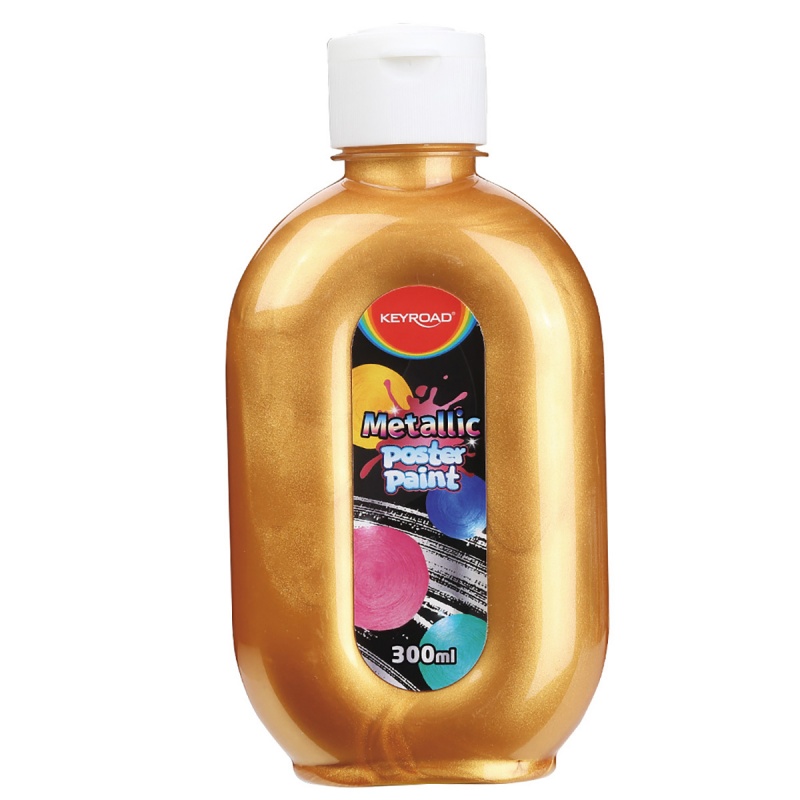 Farba plakatowa KEYROAD, metaliczna, 300 ml, butelka, złota - obrazek 2