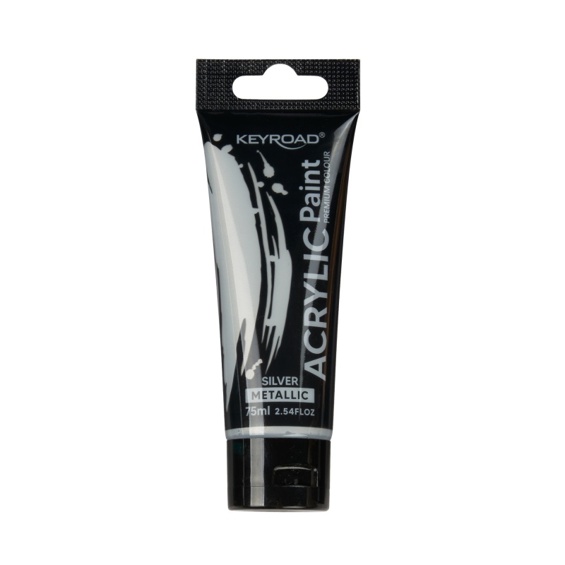 Farba akrylowa KEYROAD, metaliczna, 75ml, tubka, srebrna