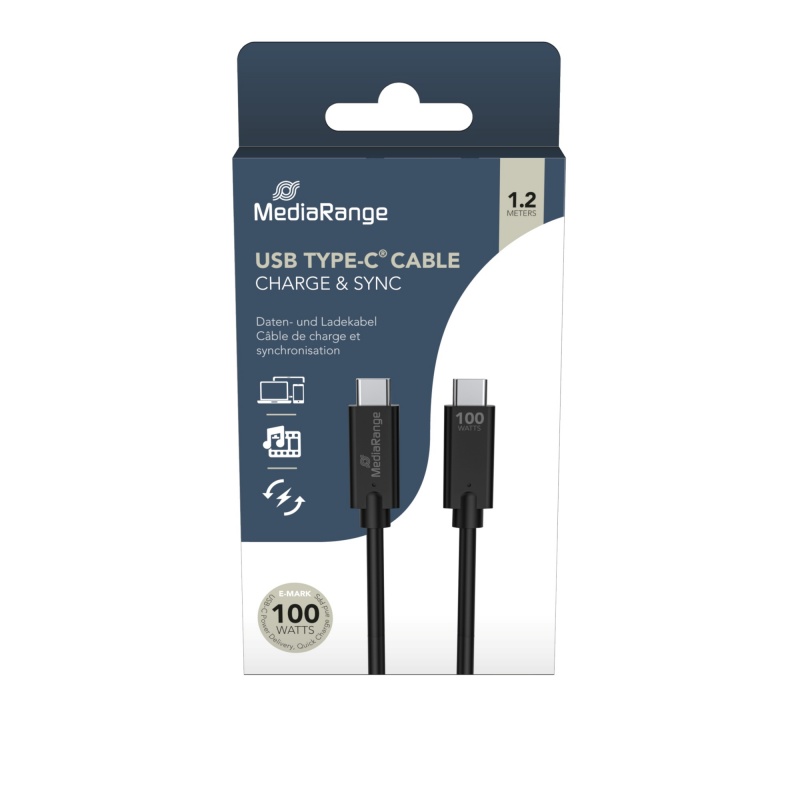 Kabel USB-C MEDIARANGE, 100W max, USB 3.1, 1,2m, czarny
