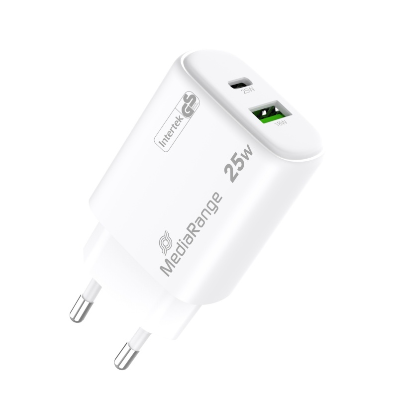 Ładowarka MEDIARANGE 25W, szybkie ładowanie, 1xUSB-C + 1xUSB-A, biały - obrazek 3