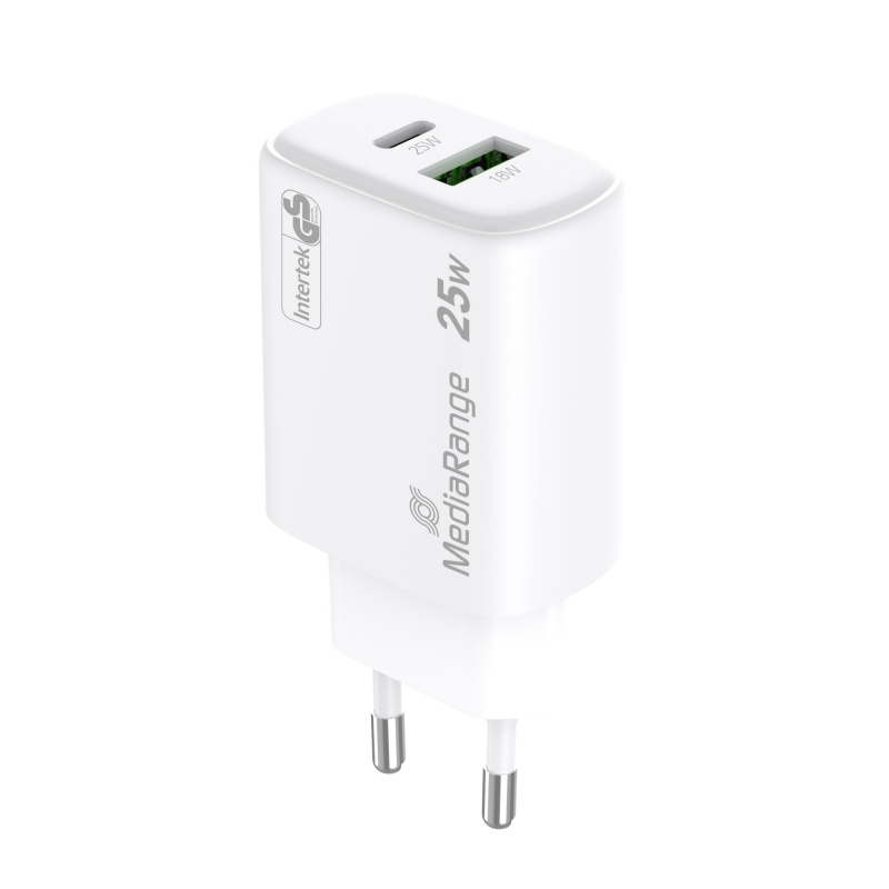 Ładowarka MEDIARANGE 25W, szybkie ładowanie, 1xUSB-C + 1xUSB-A, biały - obrazek 5