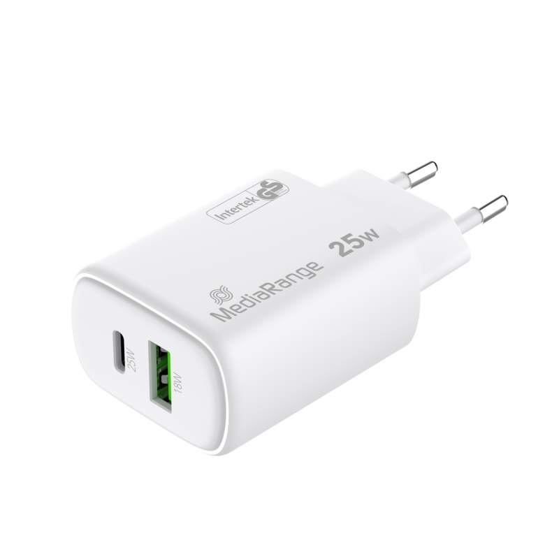 Ładowarka MEDIARANGE 25W, szybkie ładowanie, 1xUSB-C + 1xUSB-A, biały - obrazek 6