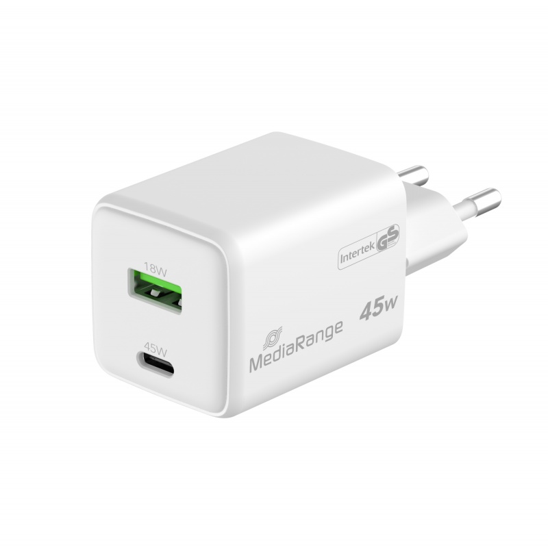 Ładowarka MEDIARANGE 45W, szybkie ładowanie, 1xUSB-C + 1xUSB-A, biały - obrazek 2