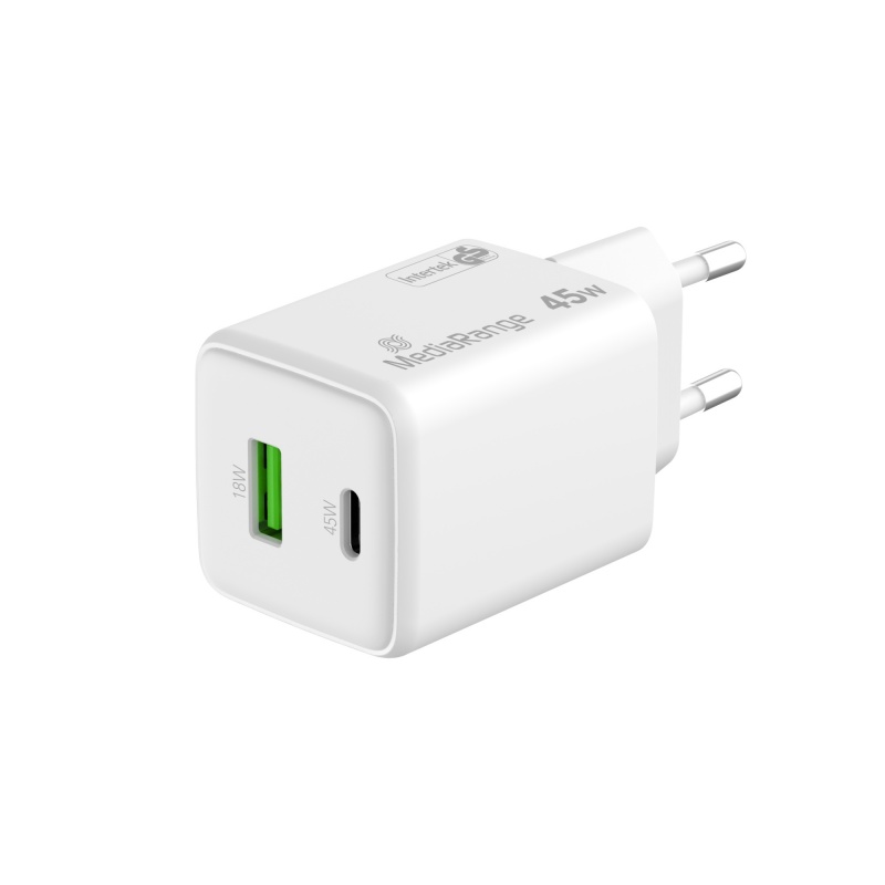 Ładowarka MEDIARANGE 45W, szybkie ładowanie, 1xUSB-C + 1xUSB-A, biały - obrazek 3