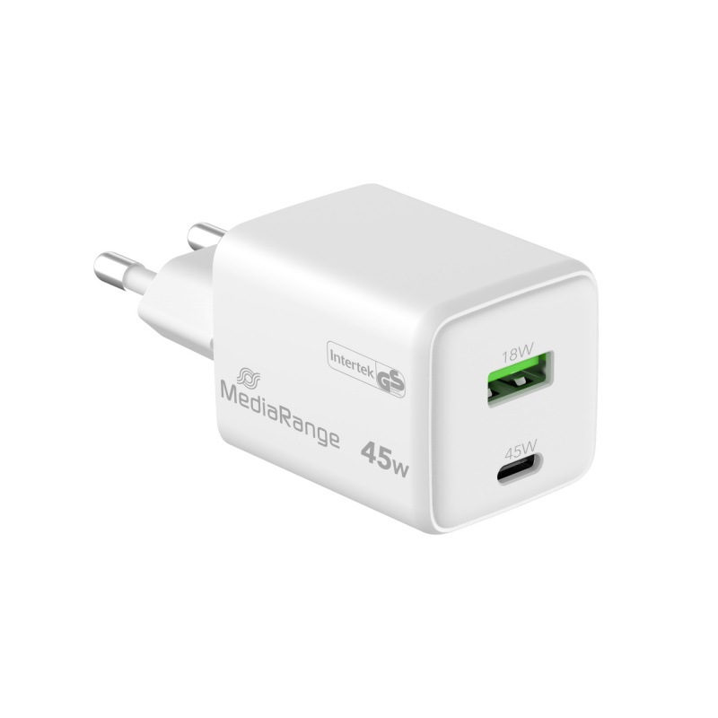 Ładowarka MEDIARANGE 45W, szybkie ładowanie, 1xUSB-C + 1xUSB-A, biały - obrazek 4