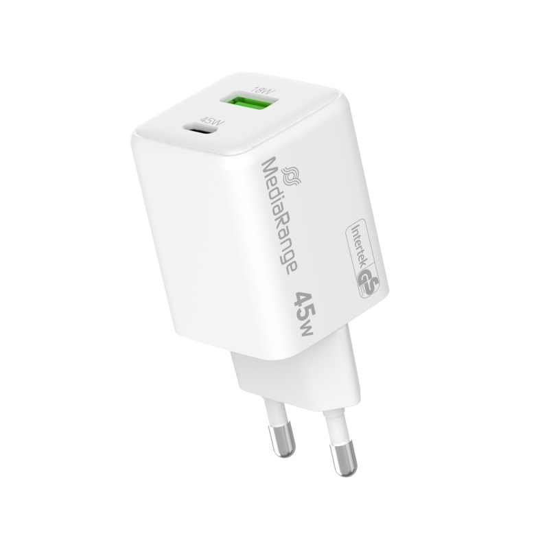 Ładowarka MEDIARANGE 45W, szybkie ładowanie, 1xUSB-C + 1xUSB-A, biały - obrazek 5