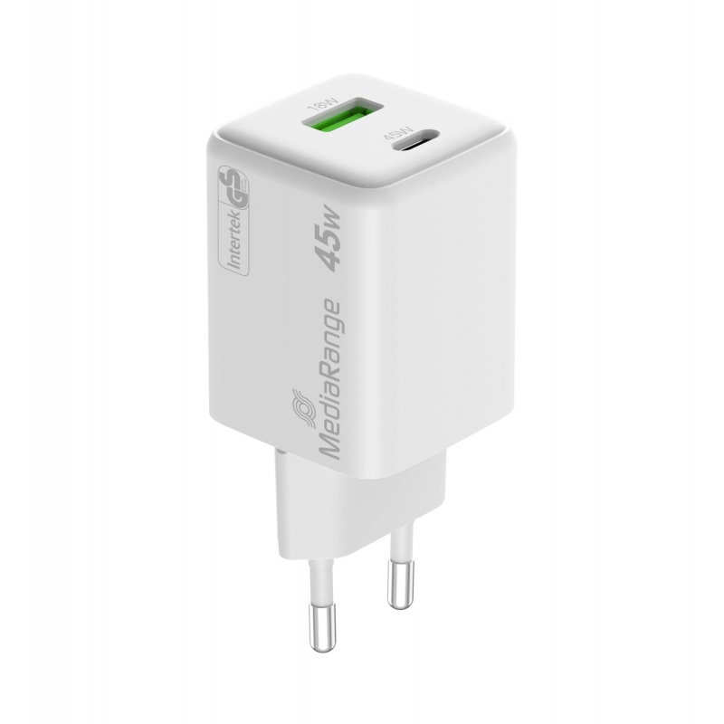 Ładowarka MEDIARANGE 45W, szybkie ładowanie, 1xUSB-C + 1xUSB-A, biały - obrazek 6