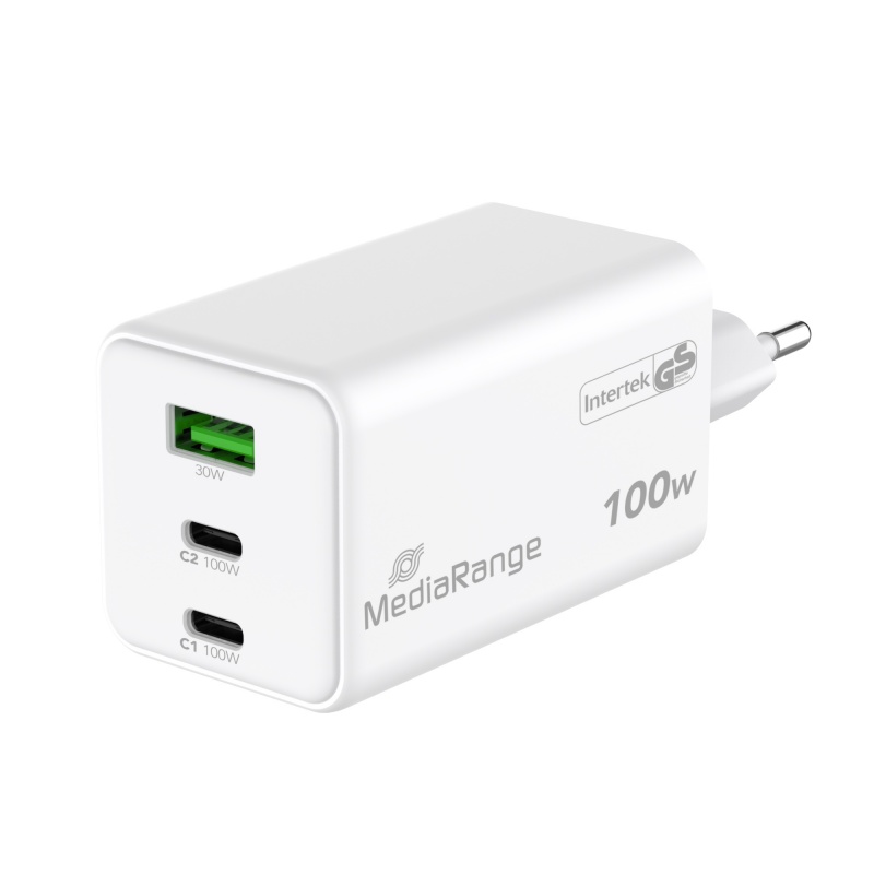 Ładowarka MEDIARANGE 100W, szybkie ładowanie, 2xUSB-C + 1xUSB-A, biały - obrazek 2