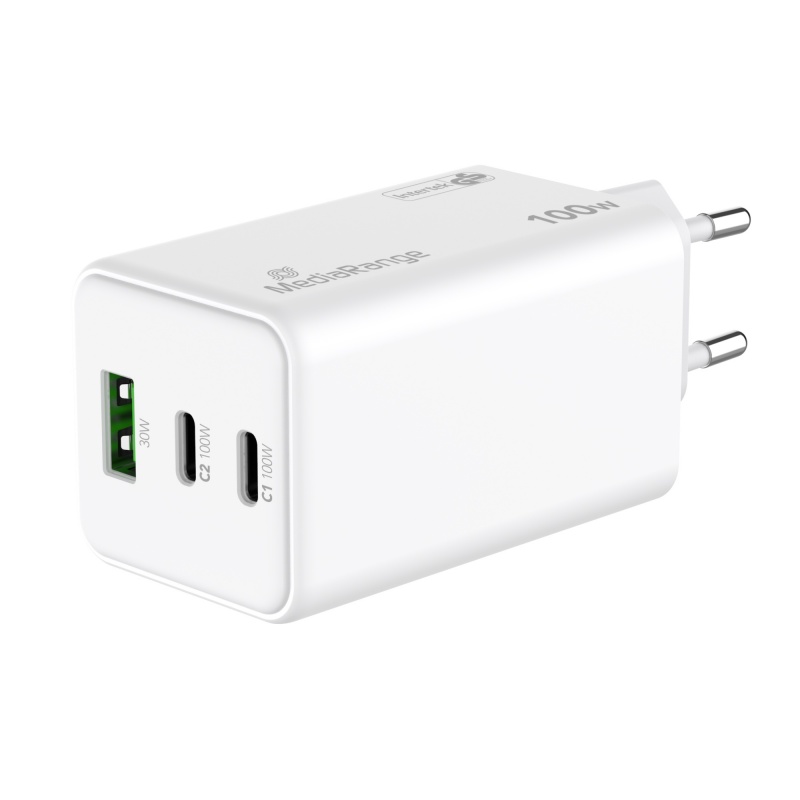Ładowarka MEDIARANGE 100W, szybkie ładowanie, 2xUSB-C + 1xUSB-A, biały - obrazek 3